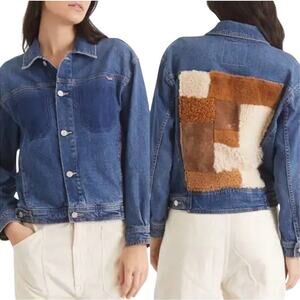 MOTHER NWOT Back Road Sherpa Patchwork Denim Jacket dark wash Running w Scissors